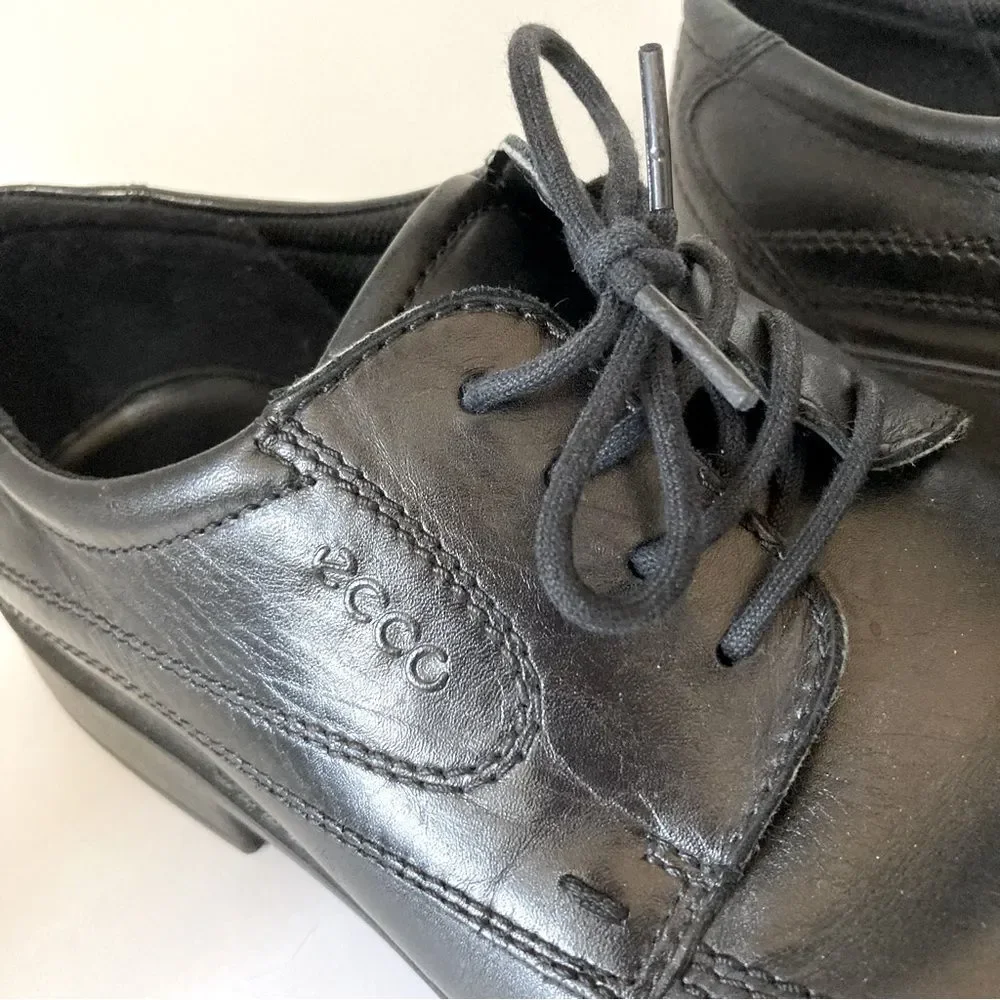 ECCO Helsinki Black Leather Lace Up Oxford Comfort Square Toe Dress Shoes Men 12